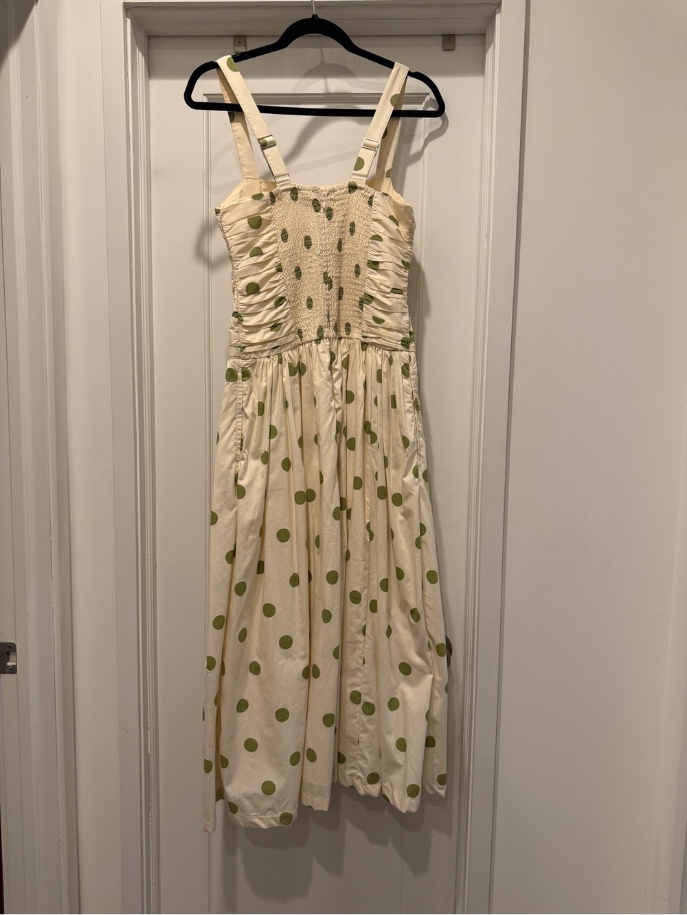 Abercrombie & Fitch Cream Midi Dress with Green Polka Dots - Picture 3 of 6